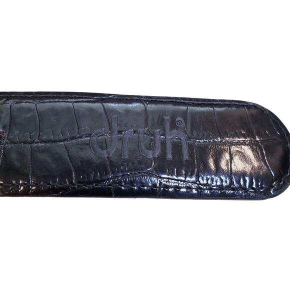 DRUH WOMEN'S Small Black w/Pink Lining CROCODILE LEATHER 1.5" BELT in VGUC - Picture 3 of 11